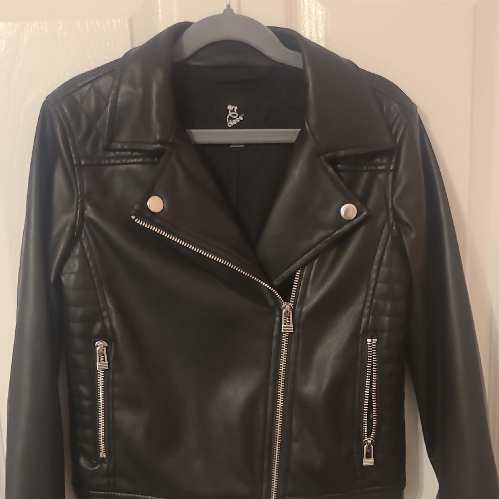 Boohoo Black Leather Motorcycle Jacket Asymmetrical Zipper